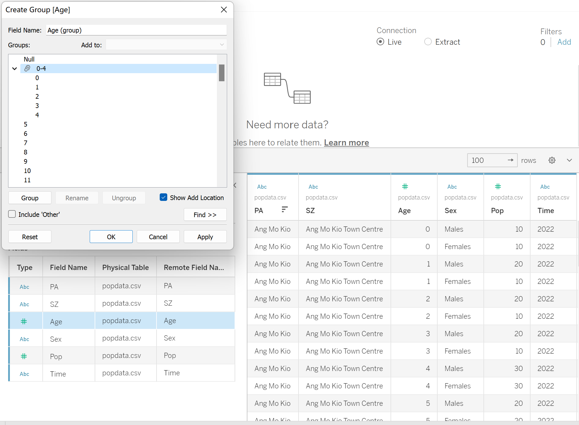 Figure 1- Group the ‘Age’ parameter